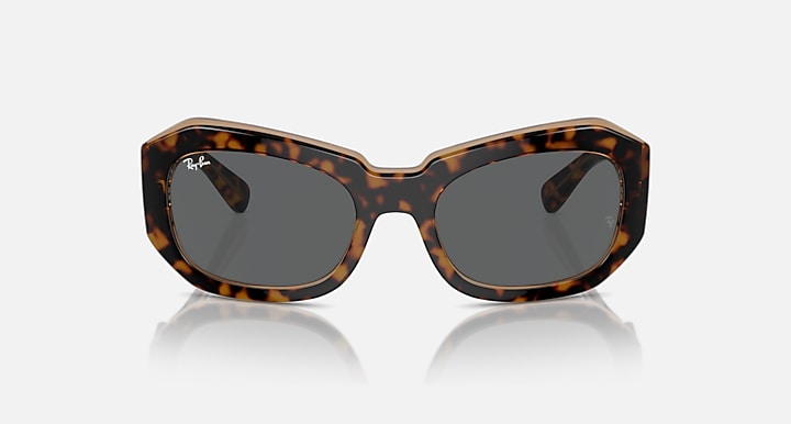 Tortoise brown sunglasses with dark gray lenses, wide oval shape, and curved bridge