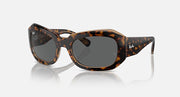 Tortoise brown striped sunglasses with dark gray lenses and slim rectangular frames