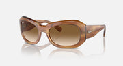 Brown square sunglasses with tan gradient lenses, translucent frame and slim temples