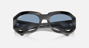 Ray-Ban Beate sunglasses, close front view with blue reflective lenses