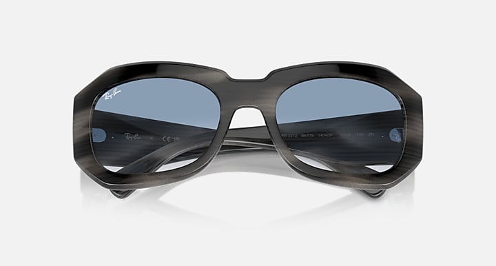 Ray-Ban Beate sunglasses, close front view with blue reflective lenses