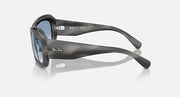 Ray-Ban Beate sunglasses, side view with dark smoke arms and blue lenses