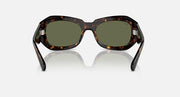 Ray-Ban Beate sunglasses, front view with tortoise frame and dark green lenses