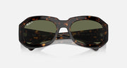 Ray-Ban Beate sunglasses, angled front view with tortoise frame and green lenses