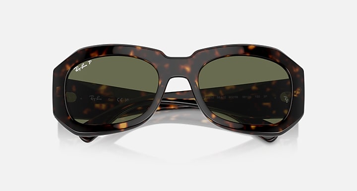 Ray-Ban Beate sunglasses, angled front view with tortoise frame and green lenses