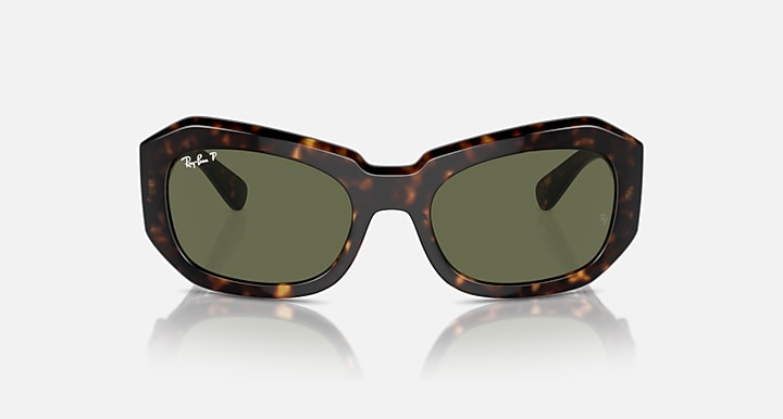 Ray-Ban Beate sunglasses, front view tortoise frame with olive-green lenses