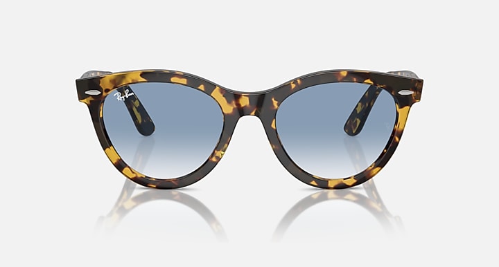 Ray-Ban Wayfarer sunglasses, tortoiseshell frame, blue gradient lens view