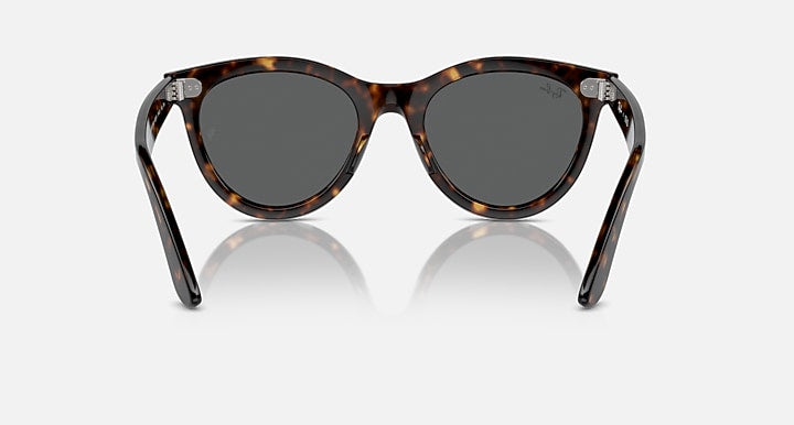 Ray-Ban Wayfarer sunglasses, dark Havana tortoise frame, front view with dark gray lenses