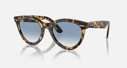 Ray-Ban Wayfarer-style sunglasses with tortoiseshell frame and blue-tinted lenses
