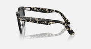 Wayfarer-style sunglasses with dark tortoiseshell frame and gray lenses, side profile