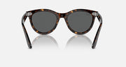 Ray-Ban Wayfarer tortoise sunglasses with rounded corners and dark gray lenses