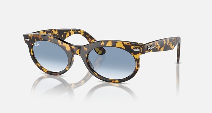 Ray-Ban Wayfarer oval sunglasses with tortoise-pattern frame and blue-tinted lenses