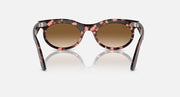 Ray-Ban Wayfarer oval sunglasses front view, tortoiseshell frame and brown lenses