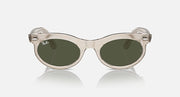 Ray-Ban Wayfarer oval sunglasses with clear beige frame and dark green lenses