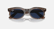 Wayfarer sunglasses with havana frame and dark lenses, low bridge fit