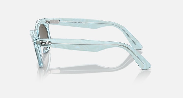Ray-Ban Wayfarer sunglasses with light teal frame and clear lenses