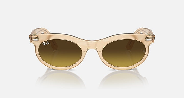 Ray-Ban Wayfarer sunglasses with beige frame and brown-tinted lenses