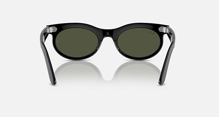 Ray-Ban Wayfarer oval sunglasses front view, black frame with dark green lenses