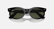 Ray-Ban Wayfarer oval sunglasses with black frame and green gradient lenses