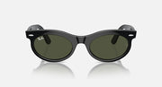 Ray-Ban Wayfarer oval sunglasses front view, black frame with green lenses