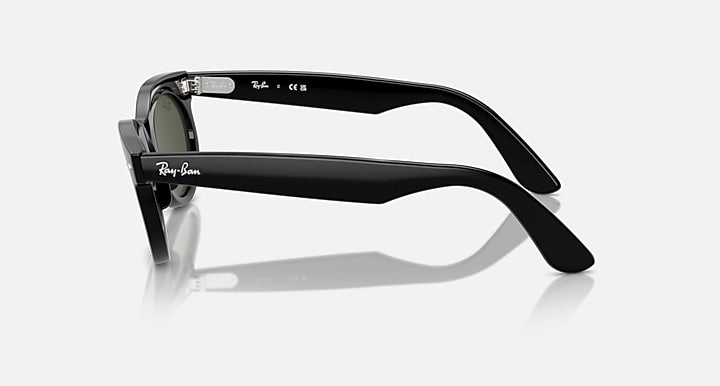 Ray-Ban Wayfarer oval sunglasses side view, black frame and green lenses