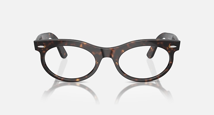 Ray-Ban Wayfarer oval sunglasses with dark tortoise frame and clear lenses, front view