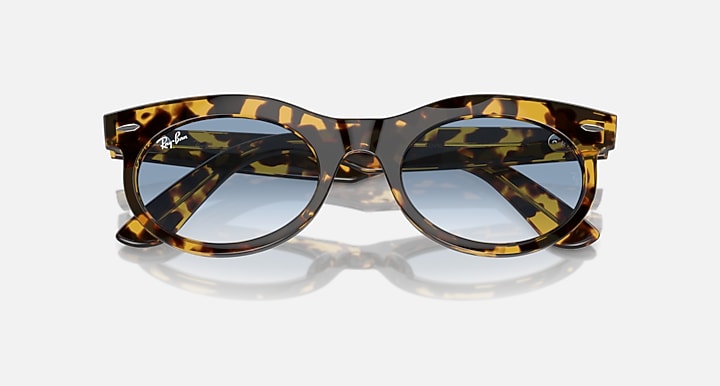 Ray-Ban wayfarer oval sunglasses with havana frame and dark blue gradient lenses