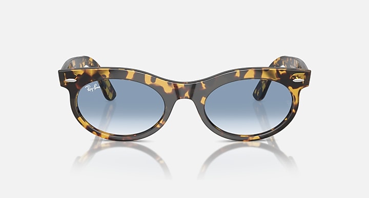 Ray-Ban wayfarer oval sunglasses with havana frame and blue tinted lenses