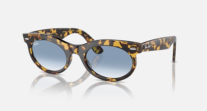 Ray-Ban wayfarer oval sunglasses with havana frame and blue gradient lenses