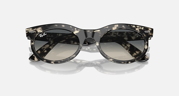 Ray-Ban wayfarer oval sunglasses with black patterned frame and dark blue lenses