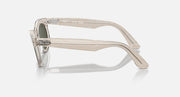 Oval sunglasses with translucent light frame, side view, clear lenses