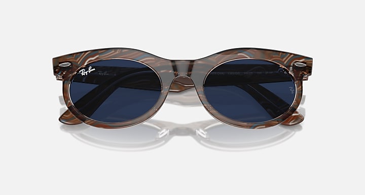 Wayfarer oval sunglasses with tortoise frame and dark round lenses