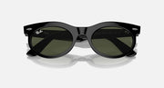 Ray-Ban Wayfarer oval sunglasses, black frame with dark green lenses