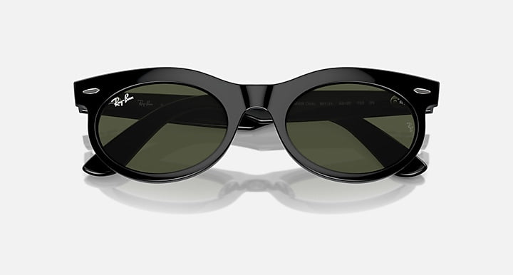 Ray-Ban Wayfarer oval sunglasses, black frame with dark green lenses