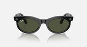 Ray-Ban Wayfarer oval sunglasses, black frame, dark green lenses, front view