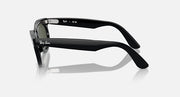 Ray-Ban Wayfarer oval sunglasses, black frame with green lenses, side view