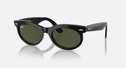 Ray-Ban Wayfarer oval sunglasses, black frame with green tinted lenses