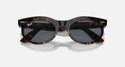 Ray-Ban tortoiseshell oval sunglasses, angled front view with dark lenses