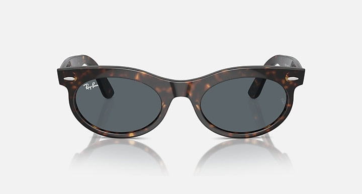 Ray-Ban tortoiseshell oval sunglasses with dark lenses, front view