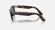 Ray-Ban tortoiseshell oval sunglasses, side profile with dark lens and temple