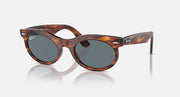 Ray-Ban tortoiseshell oval sunglasses with dark lenses, front-left view