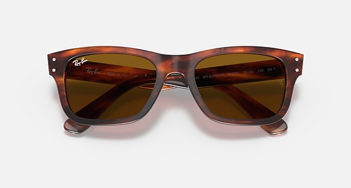 Ray-Ban Mr Burbank RB2283 sunglasses, striped Havana frame with brown lenses, angled top view