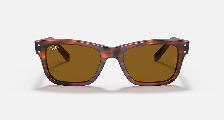 Ray-Ban Mr Burbank RB2283 sunglasses, striped Havana frame, brown lenses, front view