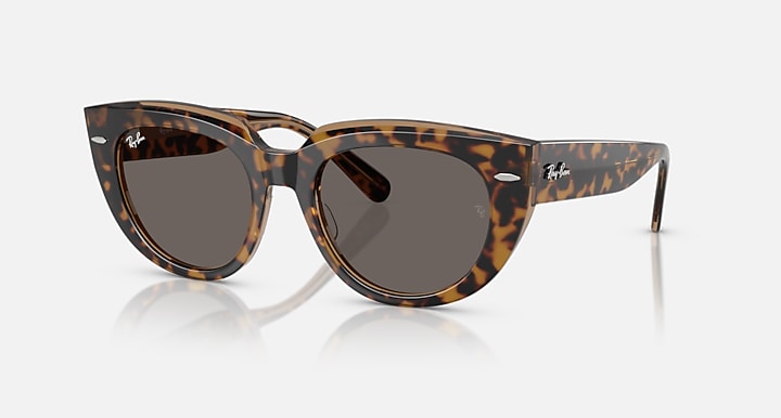 Tortoiseshell cat-eye sunglasses with dark gray lenses, low bridge fit