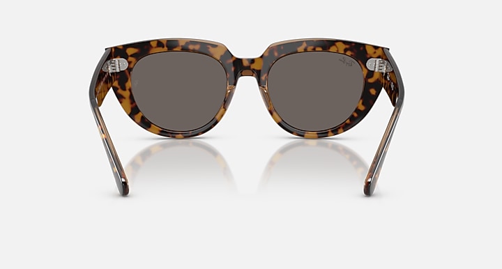 Ray-Ban cat-eye sunglasses, havana tortoise frame, dark gray lenses, straight-on.