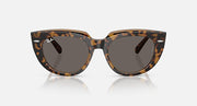Ray-Ban cat-eye sunglasses, havana tortoise frame, dark gray lenses, front view.