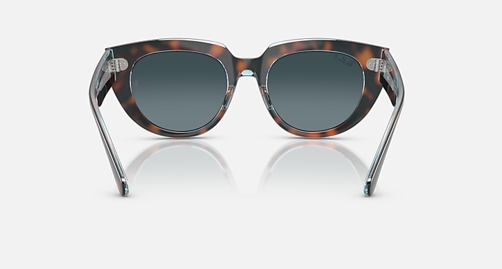 Cat-eye sunglasses with tortoiseshell front and clear metal arms, front view