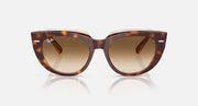 Ray-Ban cat-eye sunglasses, havana tortoise frame, warm brown gradient lenses.