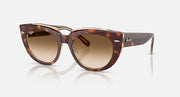 Ray-Ban cat-eye sunglasses, havana tortoise frame, light brown gradient lenses.
