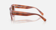 Ray-Ban Doreen RB2286 sunglasses, side view with transparent orange frame and brown lenses